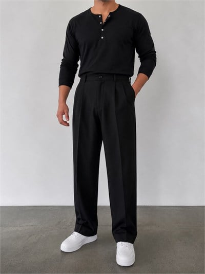 Siyah Kumaş Baggy Kesim Pantolon