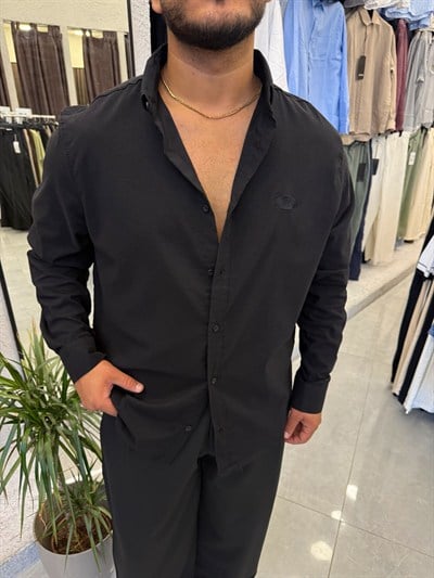 Siyah Likralı Regular Gömlek