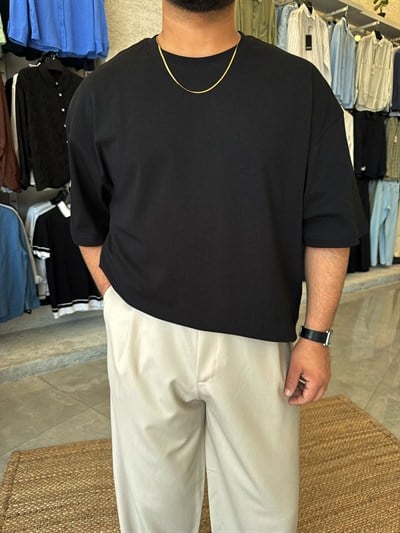 Siyah Oversize Bisiklet Yaka T-shirt