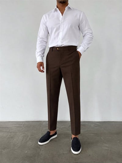 Tek Düğmeli Regular Kesim Pantolon Kahve