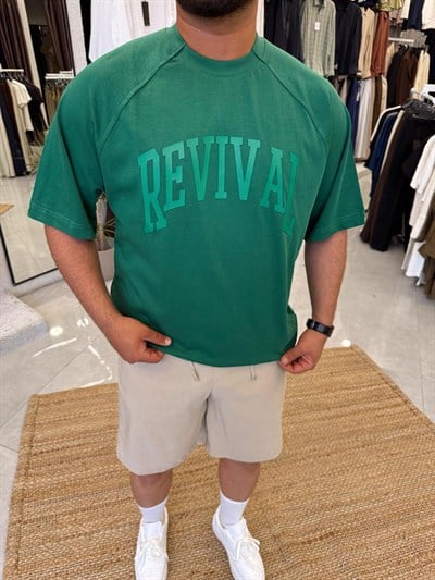 Yeşil Revival Enjeksiyon Baskı T-shirt