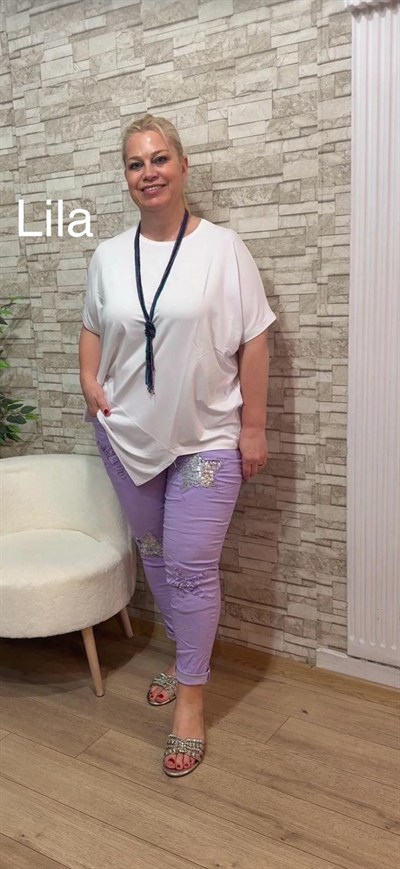 1123 YILDIZ PUL PAYETLİ LİKRALI PANTOLON-LİLA