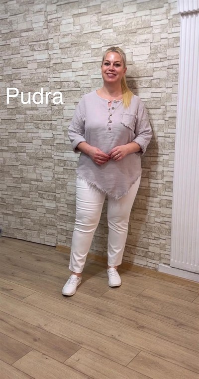 1138 ASİMETRİK MÜSLİN BLUZ-PUDRA