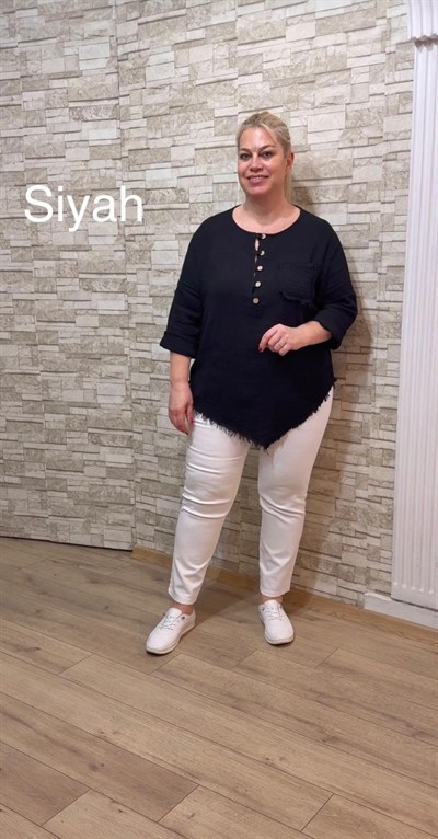 1138 ASİMETRİK MÜSLİN BLUZ-SİYAH