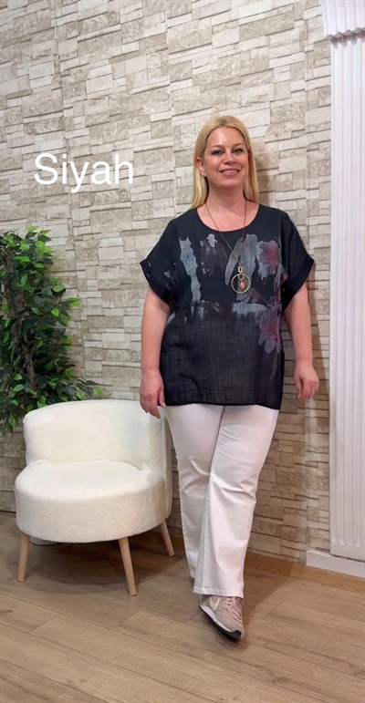 1140 İTALYAN KOLYELİ KISA KOL BLUZ-SİYAH