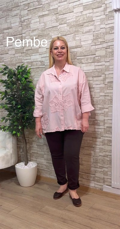 1143 İTALYAN KABARTMA DETAYLI POPLİN GÖMLEK-PEMBE