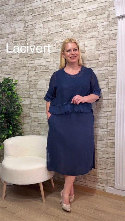 11444 İTALYAN BOLEROSU ÇIKABİLEN PAMUK ELBİSE-LACİVERT