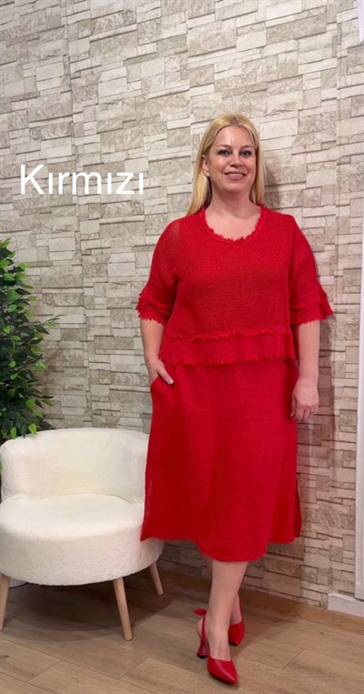 11444 İTALYAN BOLEROSU ÇIKABİLEN PAMUK ELBİSE-KIRMIZI