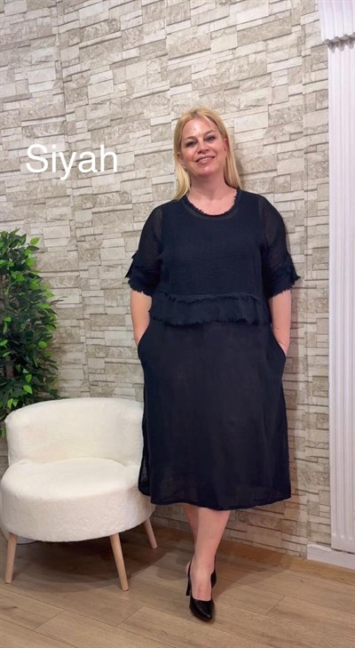 11444 İTALYAN BOLEROSU ÇIKABİLEN PAMUK ELBİSE-SİYAH