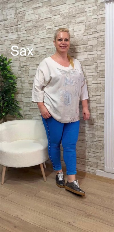 1151 İTALYAN KUŞ GÖZÜ MODEL PANTOLON-SAX MAVİ