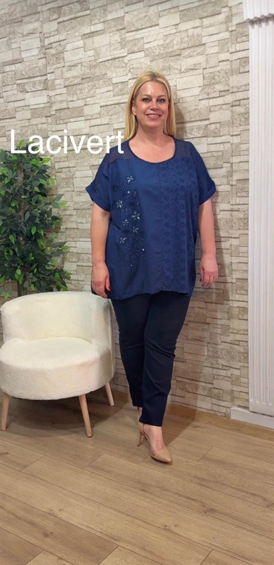 1152 İTALYAN RAHAT KALIP FİSTO-POPLİN BLUZ-LACİVERT