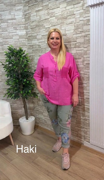1158 İTALYAN ÇİÇEKLİ RAHAT KALIP PANTOLON-HAKİ
