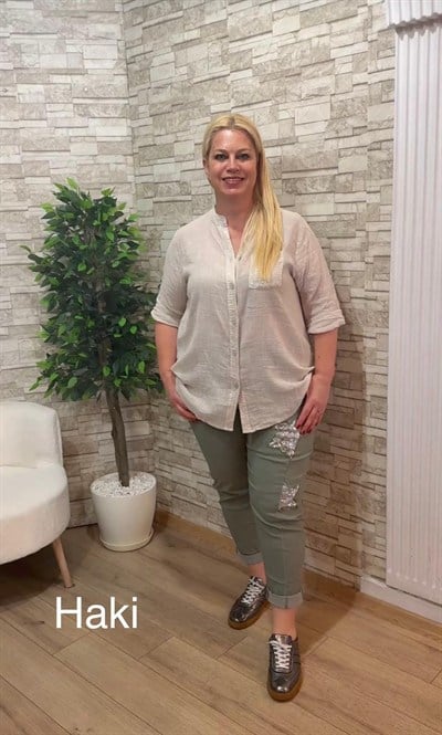 1159 İTALYAN YILDIZLI RAHAT KALIP PANTOLON-HAKİ