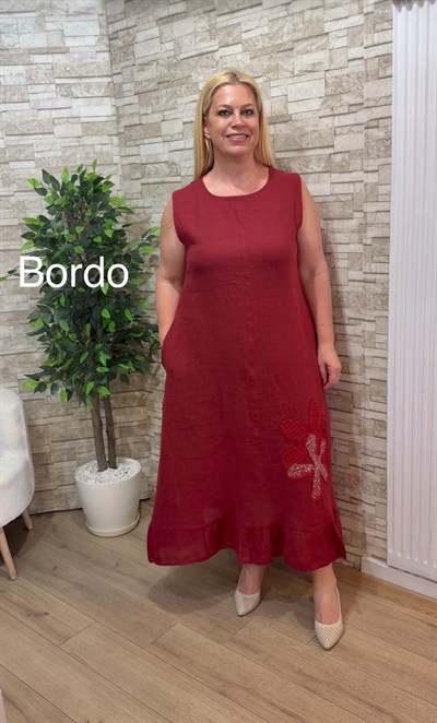 1162-İTALYAN CEKETLİ KETEN ELBİSE-BORDO