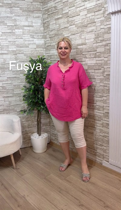 1164 ŞALAŞ KALIP MÜSLİN BLUZ- FUŞYA