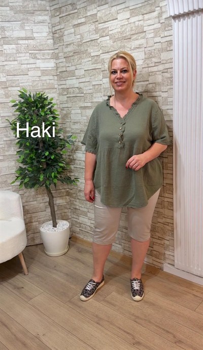 1164 ŞALAŞ KALIP MÜSLİN BLUZ- HAKİ