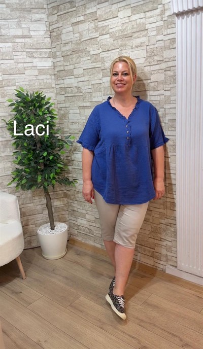 1164 ŞALAŞ KALIP MÜSLİN BLUZ- LACİVERT