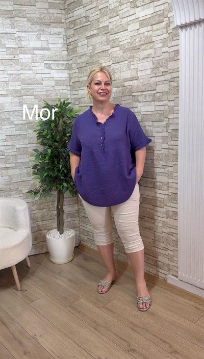 1164 ŞALAŞ KALIP MÜSLİN BLUZ- MOR