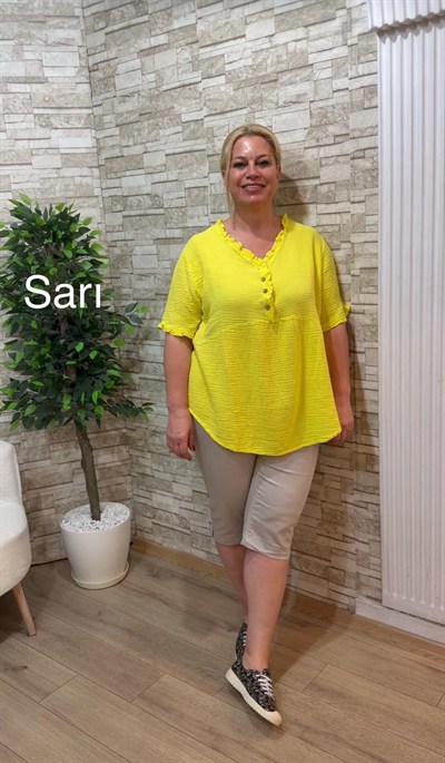 1164 ŞALAŞ KALIP MÜSLİN BLUZ-SARI