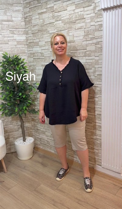 1164 ŞALAŞ KALIP MÜSLİN BLUZ- SİYAH