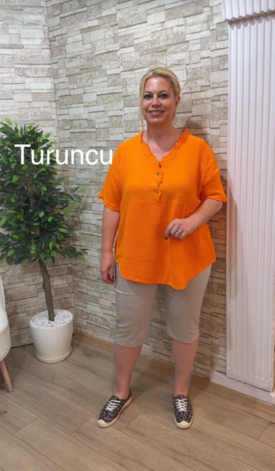1164 ŞALAŞ KALIP MÜSLİN BLUZ- TURUNCU