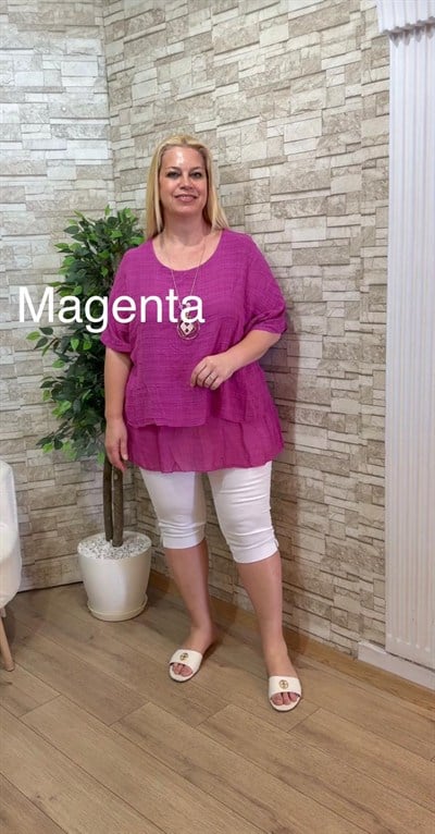 1177 İTALYAN  ÇİFT KATLI  DÜZ RENK  BLUZ-MAGENTA