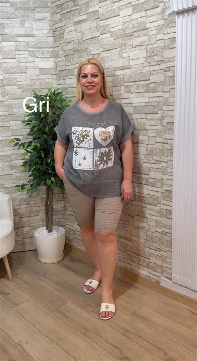 1179 İTALYAN VARAKLI RAHAT KALIP BLUZ-GRİ