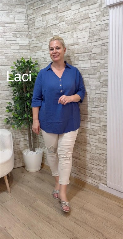 1182 TRUVAKAR KOL MÜSLİN BLUZ-LACİVERT