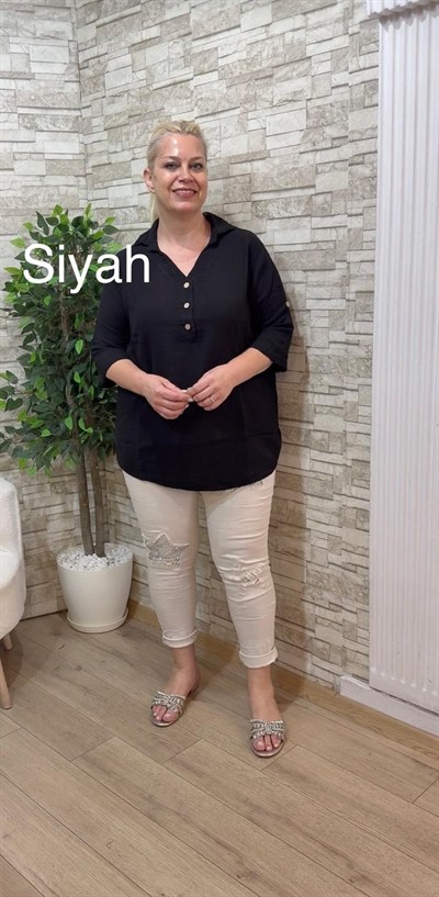 1182 TRUVAKAR KOL MÜSLİN BLUZ-SİYAH