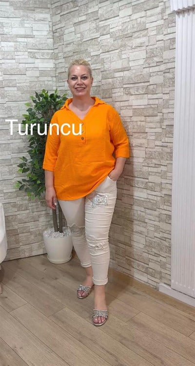 1182 TRUVAKAR KOL MÜSLİN BLUZ-TURUNCU