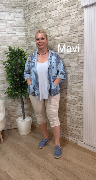 1186 İTALYAN ŞAL DESEN CEKET-MAVİ