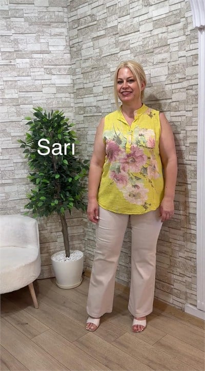 1232 KOLSUZ PAMUK BLUZ-SARI