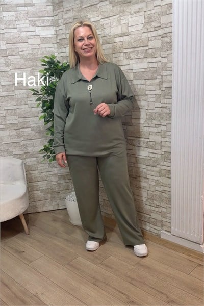 1238 OYSHO KUMAŞ GÖMLEK YAKA TAKIM-HAKİ
