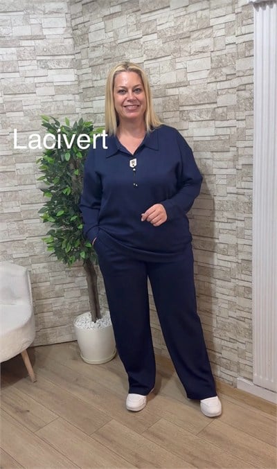 1238 OYSHO KUMAŞ GÖMLEK YAKA TAKIM-LACİVERT