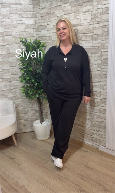 1238 OYSHO KUMAŞ GÖMLEK YAKA TAKIM-SİYAH