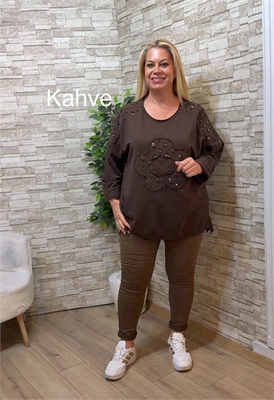 1289 İTALYAN PAPATYA-PUL PAYET DETAYLI SWEAT-KAHVERENGİ