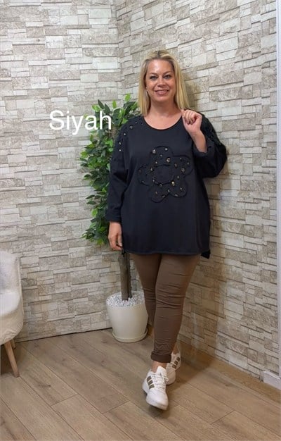 1289 İTALYAN PAPATYA-PUL PAYET DETAYLI SWEAT-SİYAH