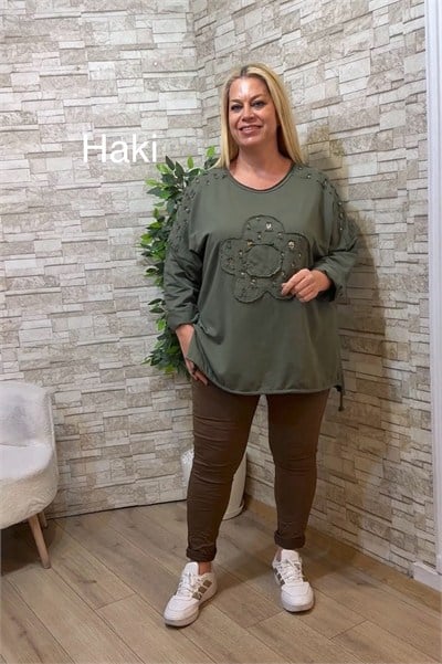 1289 İTALYAN PAPATYA-PUL PAYET DETAYLI SWEAT-HAKİ