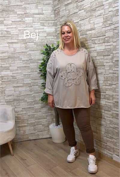 1289 İTALYAN PAPATYA-PUL PAYET DETAYLI SWEAT-BEJ