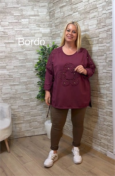 1289 İTALYAN PAPATYA-PUL PAYET DETAYLI SWEAT-BORDO