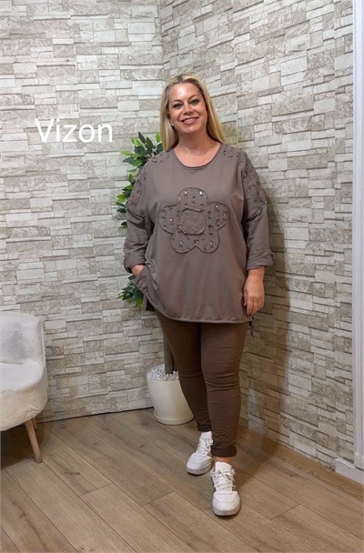 1289 İTALYAN PAPATYA-PUL PAYET DETAYLI SWEAT-VİZON