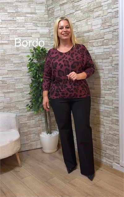 1290 İTALYAN LEOPARLI İNCE TRİKO-BORDO