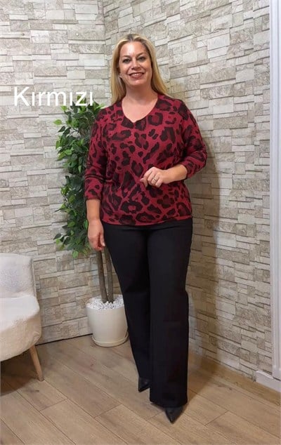 1290 İTALYAN LEOPARLI İNCE TRİKO-KIRMIZI