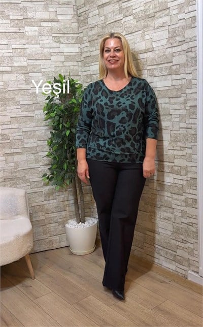 1290 İTALYAN LEOPARLI İNCE TRİKO-YEŞİL