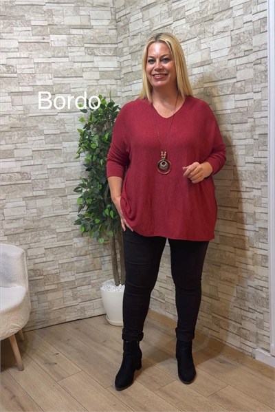 1291 İTALYAN V YAKA SALAŞ BLUZ-BORDO