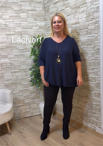 1291 İTALYAN V YAKA SALAŞ BLUZ-LACİVERT