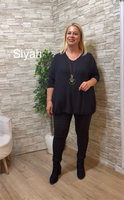 1291 İTALYAN V YAKA SALAŞ BLUZ-SİYAH