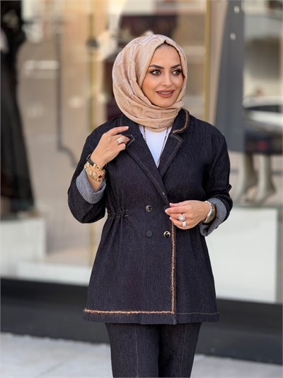 LASE NAKIŞLI ÖRME DENİM TAKIM