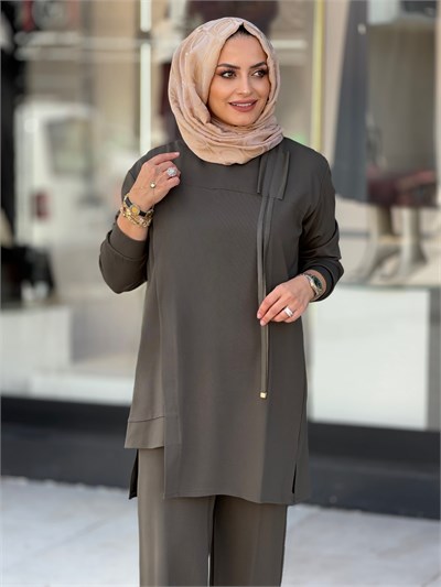 OMZU DERİ DETAYLI LUNA TAKIM