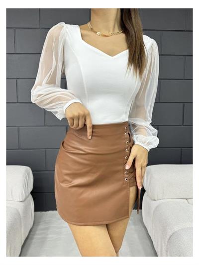 Kolu Tül Detaylı Crep Bluz